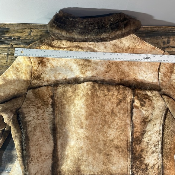 Sheepskin mens coat from Sears vintage brown tan size 44 unique mottled leather - Picture 16 of 17